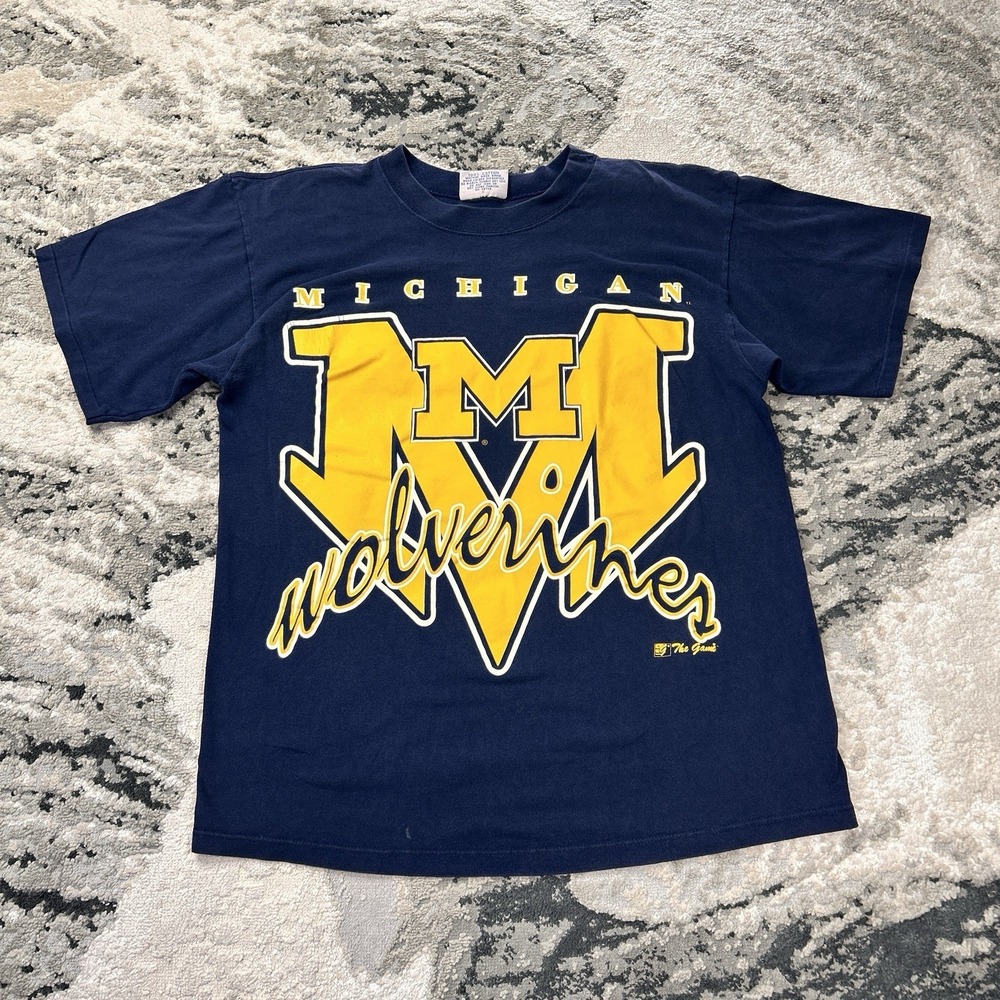 Vintage‎ Michigan Wolverines T-shirt Sz L Y2K  Single Stitch AOP NCAA Football